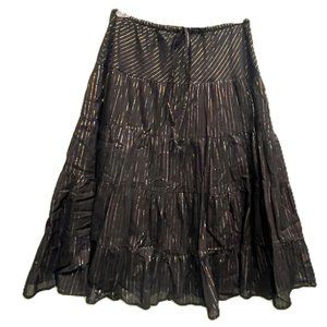 Women's Carolyn Taylor Black with Gold Thread Stripes sz M Elastic Waist w/ Tie